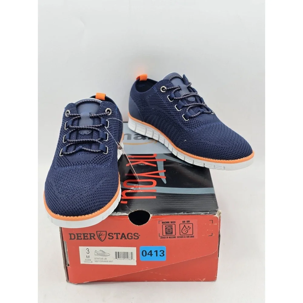 Deer Stags Boy's Status Jr Sneaker, Navy/orange Knit, Size 3 M Kid‎ Size